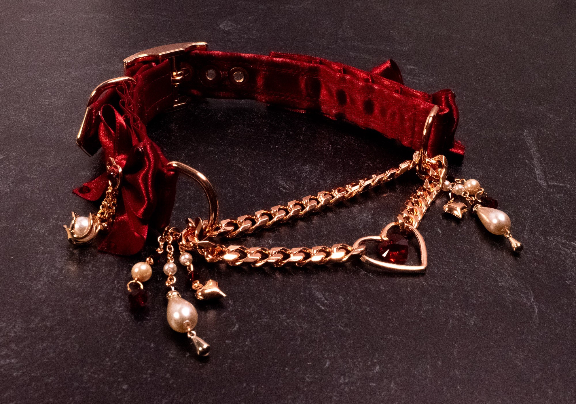 12.5" - 15" - "Lover’s Coronation" - Red & Rose Gold Luxury Martingale Collar