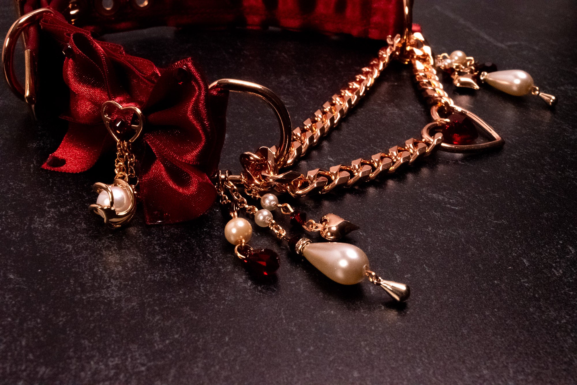 12.5" - 15" - "Lover’s Coronation" - Red & Rose Gold Luxury Martingale Collar
