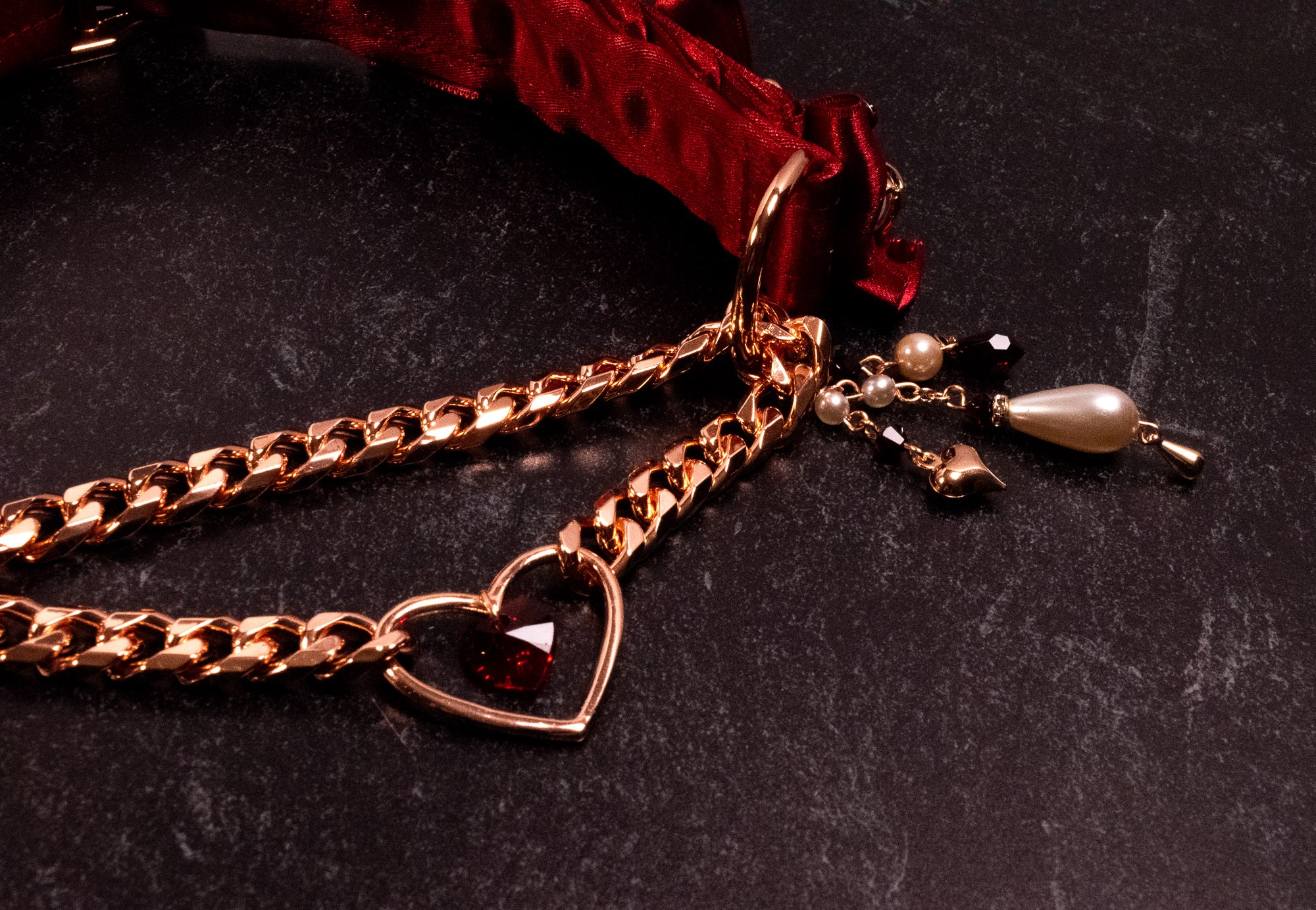 12.5" - 15" - "Lover’s Coronation" - Red & Rose Gold Luxury Martingale Collar