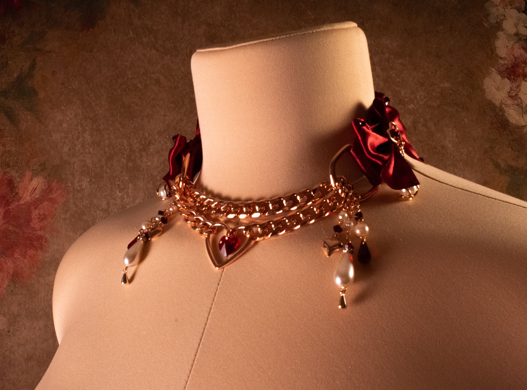 12.5" - 15" - "Lover’s Coronation" - Red & Rose Gold Luxury Martingale Collar