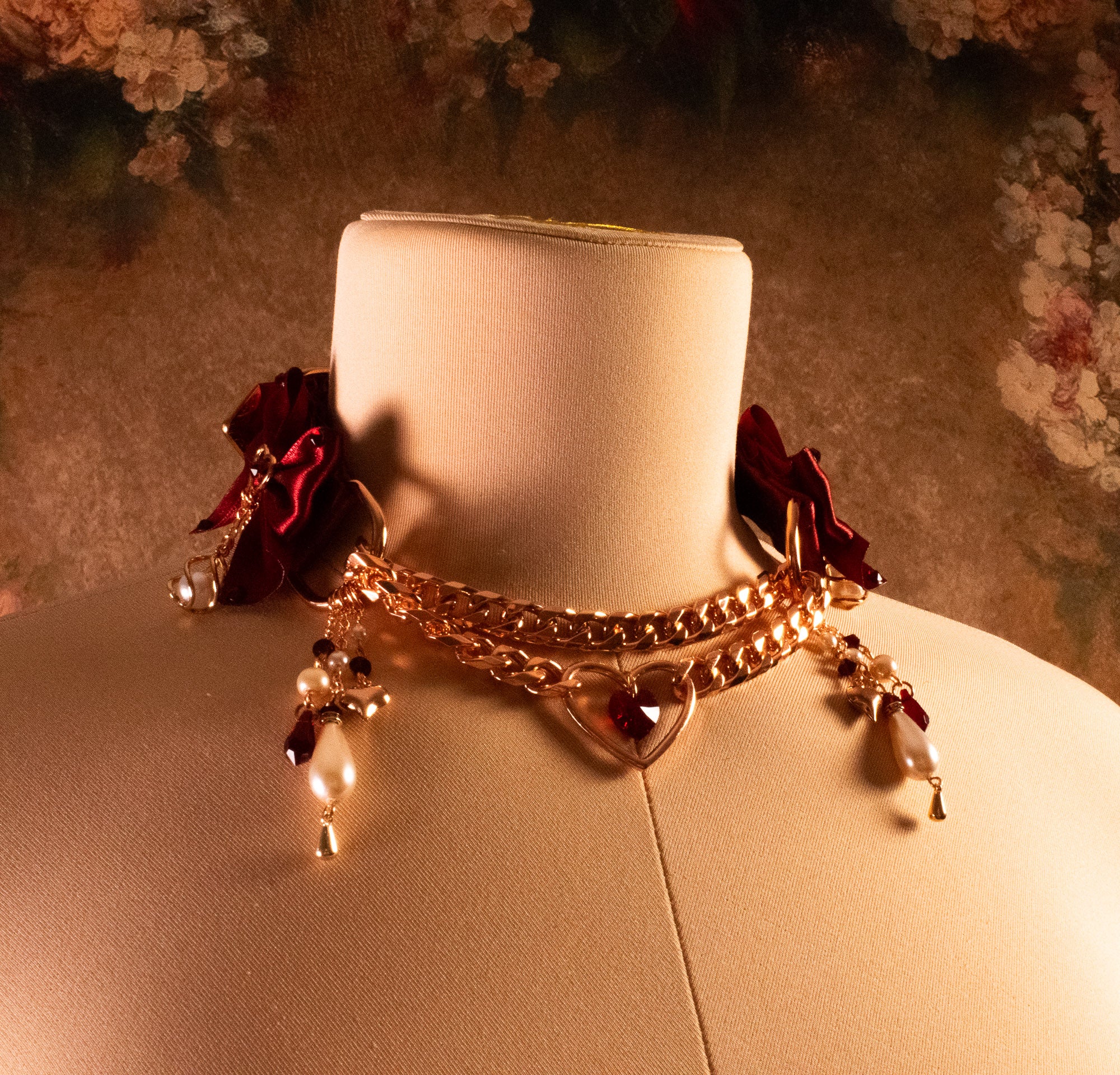 12.5" - 15" - "Lover’s Coronation" - Red & Rose Gold Luxury Martingale Collar