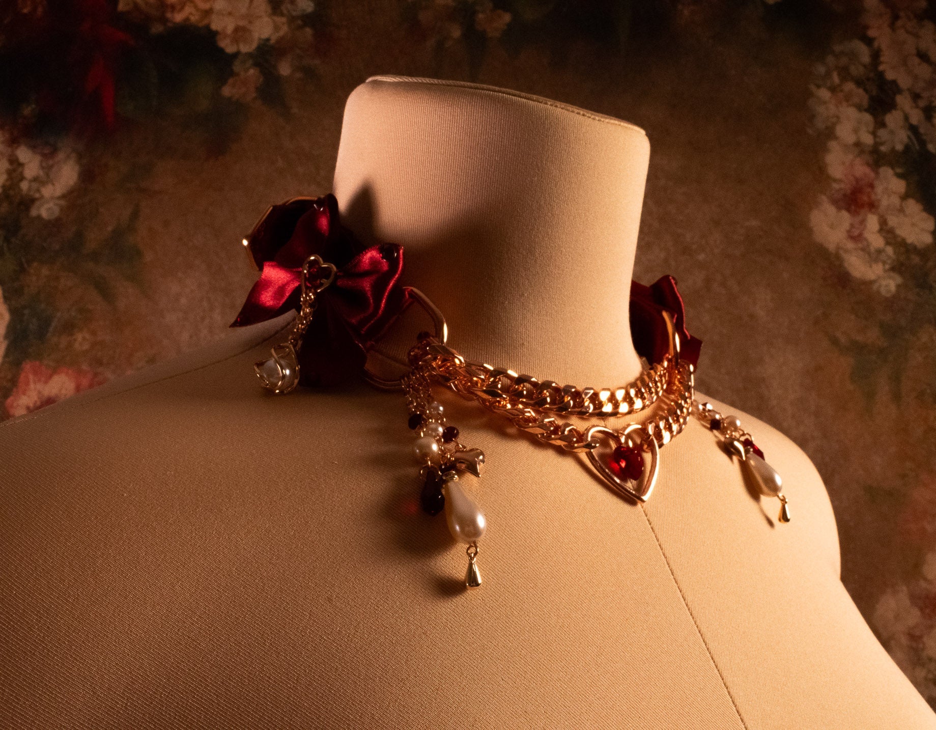 12.5" - 15" - "Lover’s Coronation" - Red & Rose Gold Luxury Martingale Collar