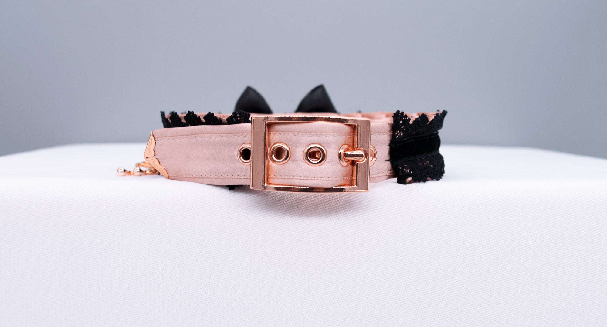 11" - 13" Ready to Ship - Rose Gold & Black Velvet Luxury Kitten Collar