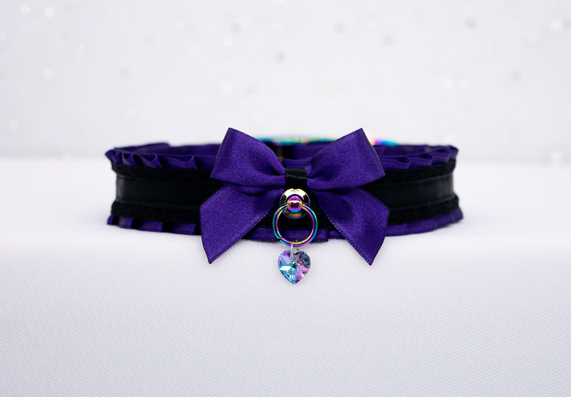 Regal Purple and Black Lace BDSM Collar in Rainbow