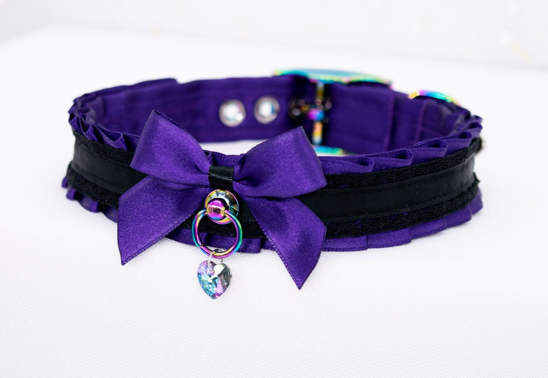 Regal Purple and Black Lace BDSM Collar in Rainbow