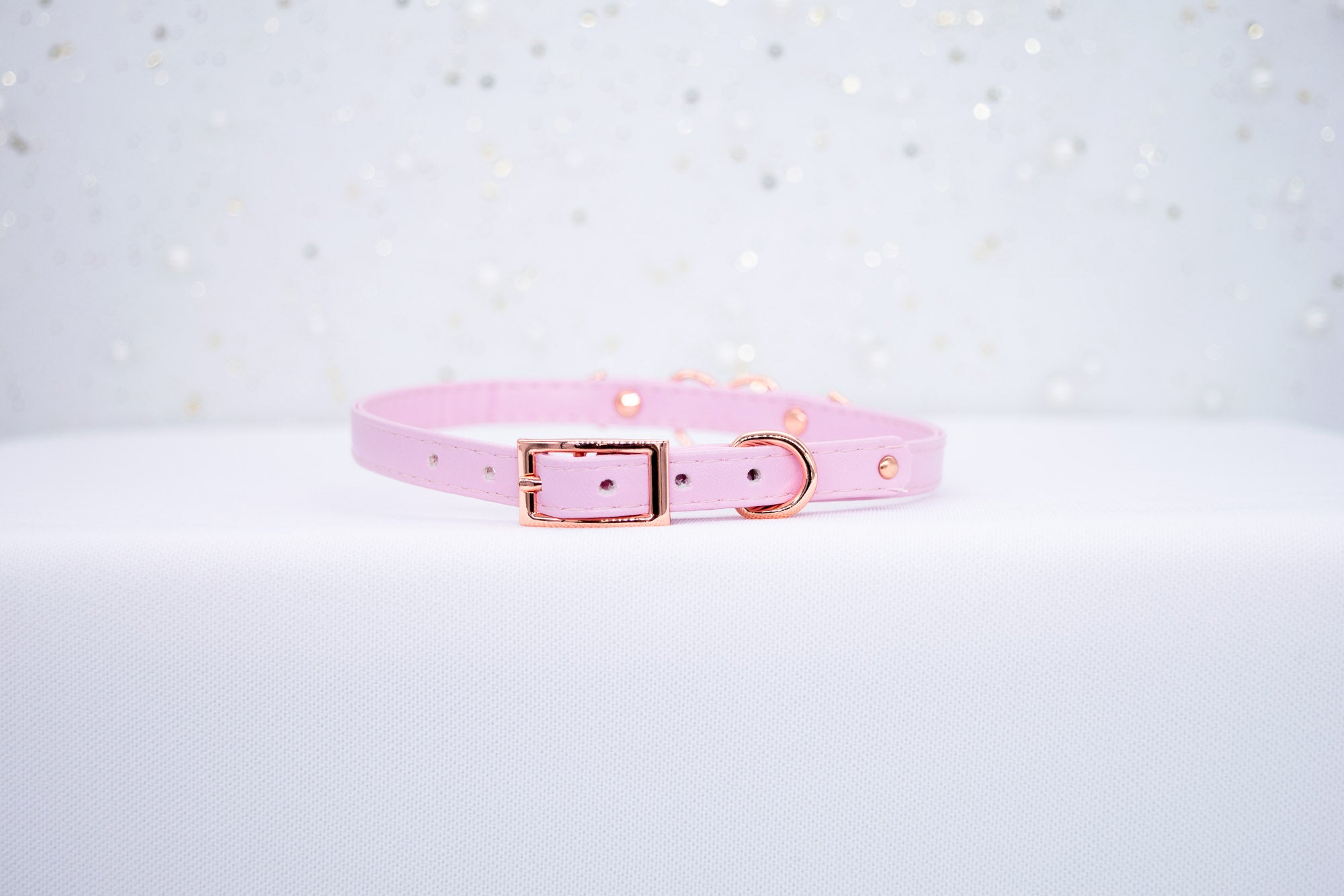 3/8" Pink Vegan Leather Collar in Rose Gold