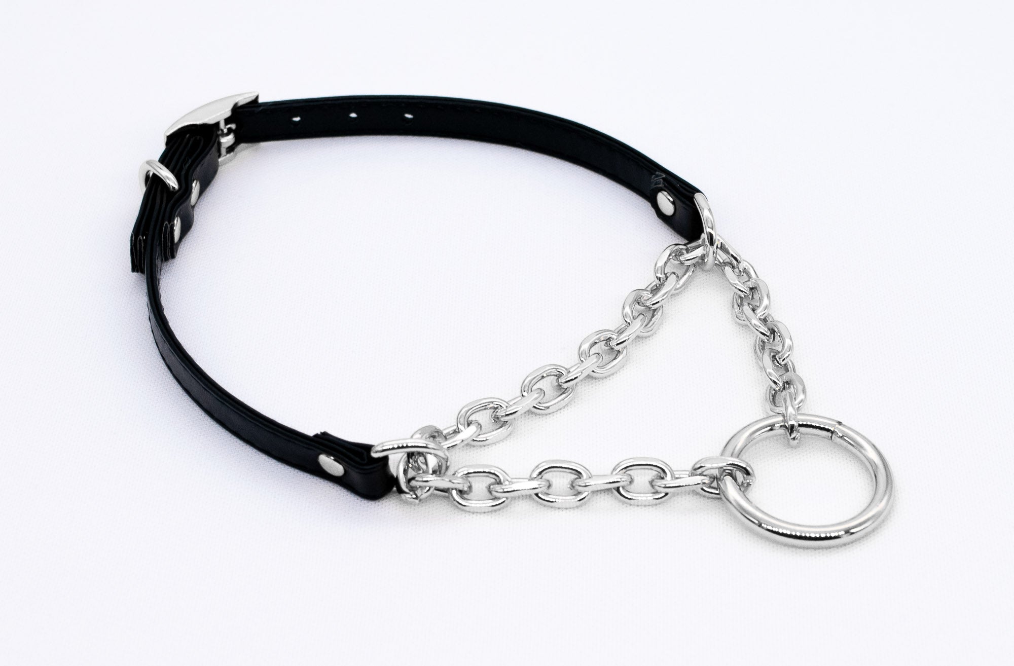 3/8" Medium O Ring Black Vegan Leather Martingale Collar
