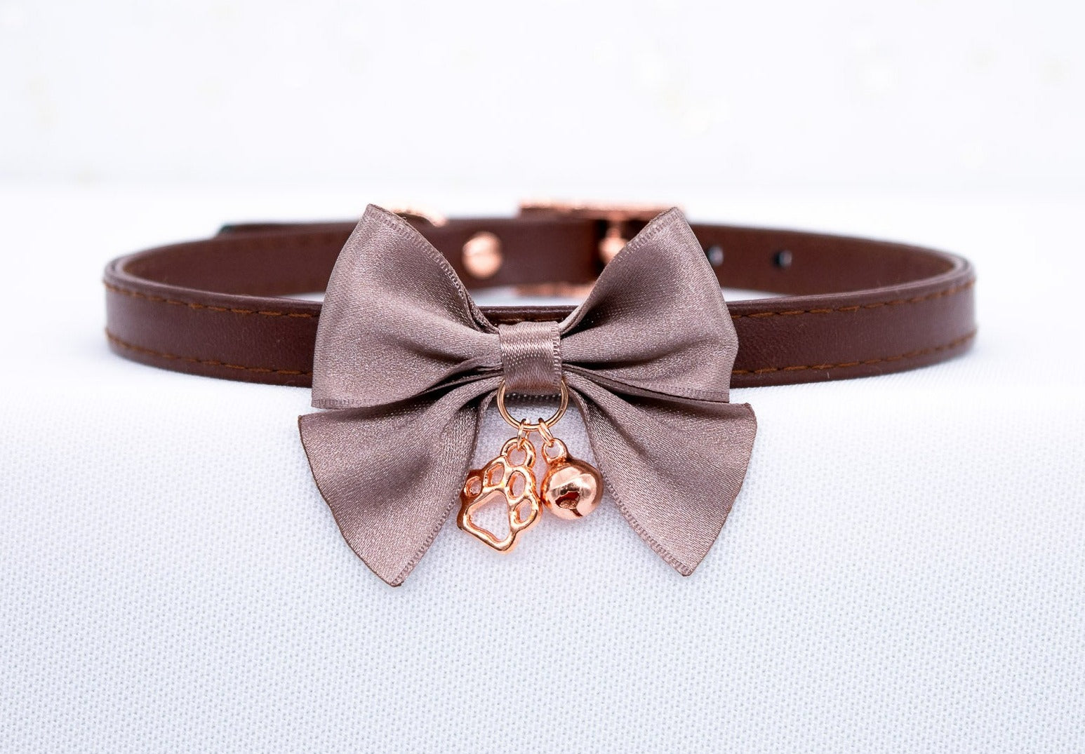 3/8" Chocolate Puppy Vegan Leather Collar in Rose Gold