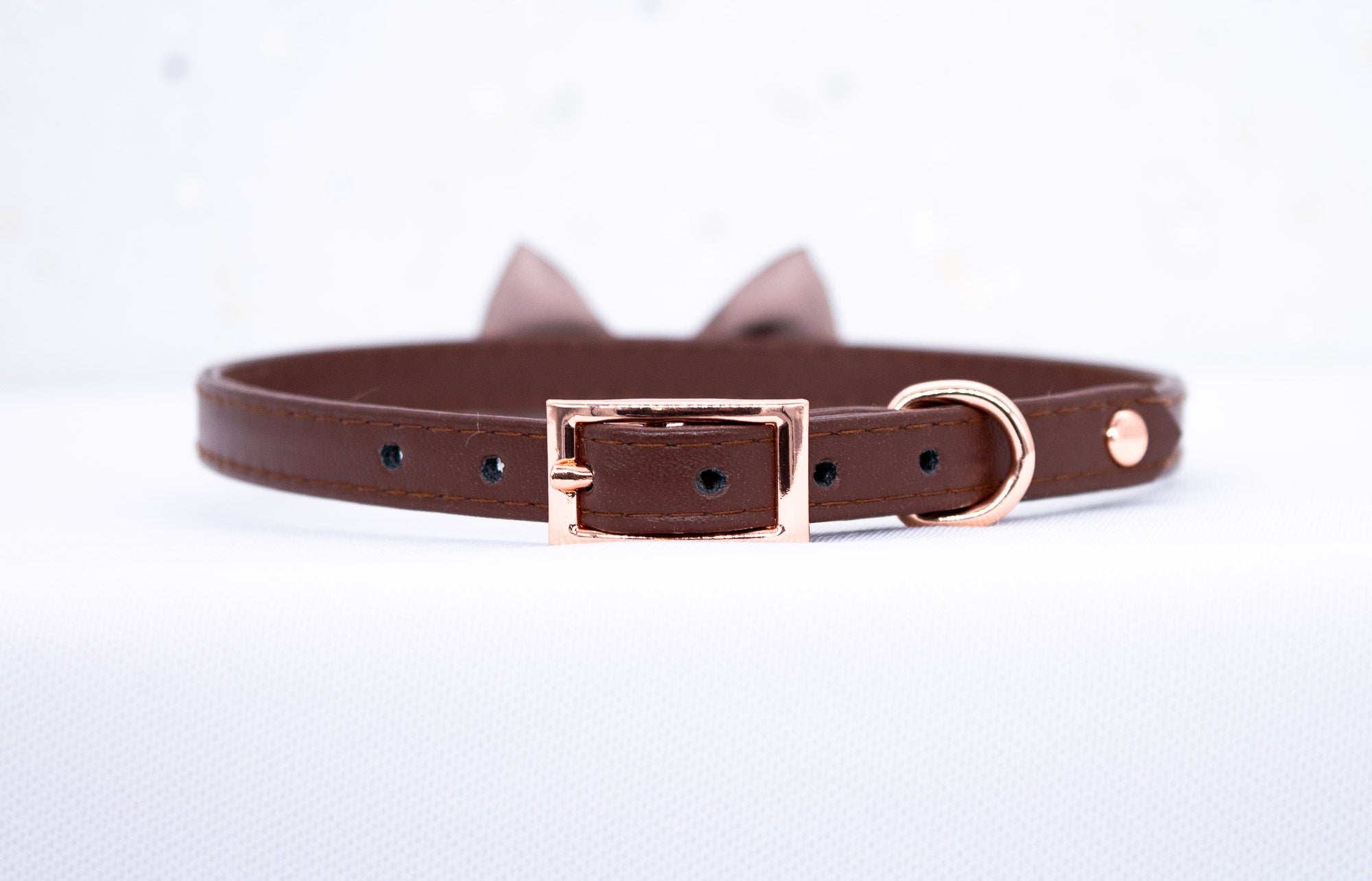 3/8" Chocolate Puppy Vegan Leather Collar in Rose Gold