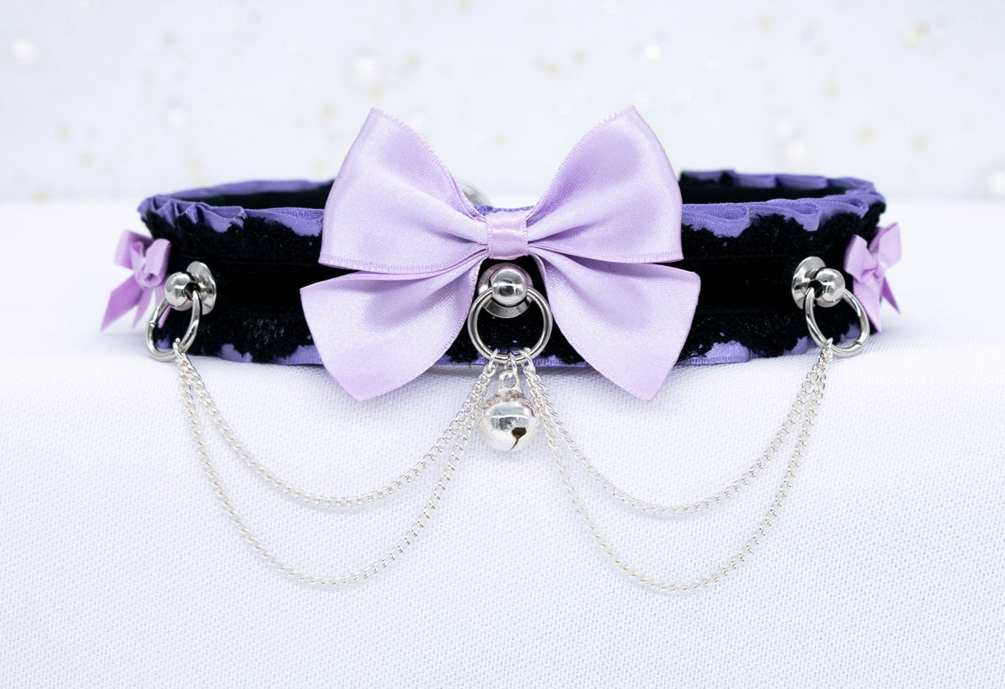 Purple and Black Luxury Pet Play Collar in Silver