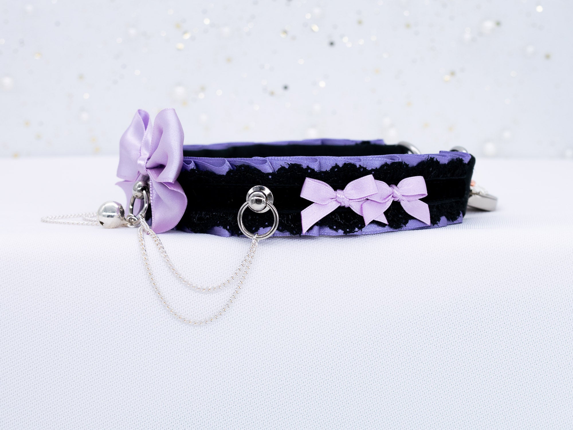 Purple and Black Luxury Pet Play Collar in Silver