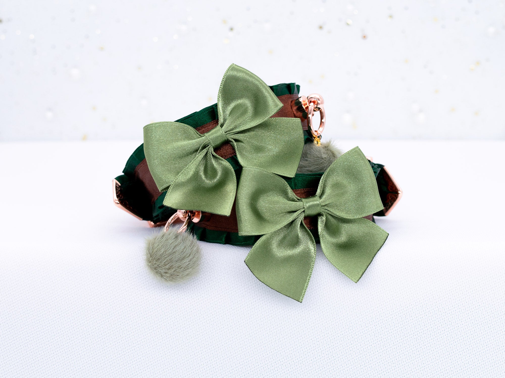 Woodlands - Hunter Green and Chocolate Brown Luxury Cuffs in Rose Gold