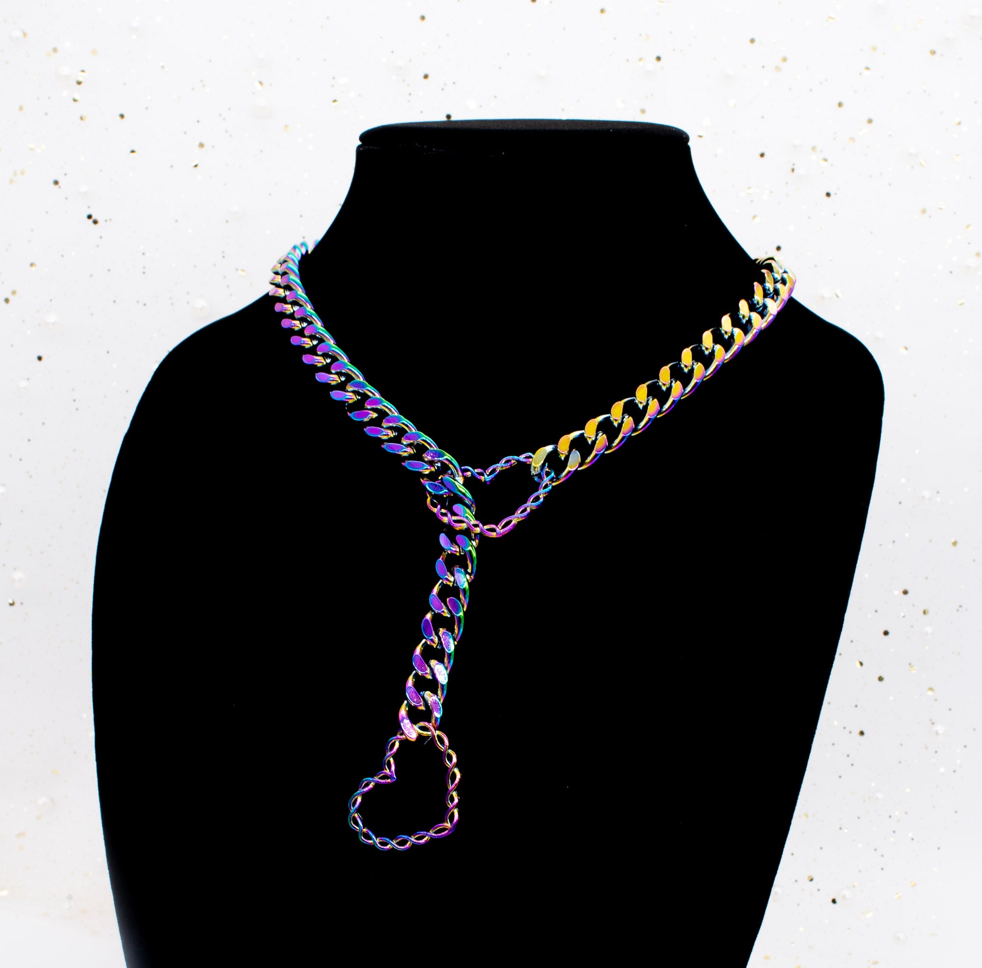 Rainbow Chain Heart Slip Chain Collar
