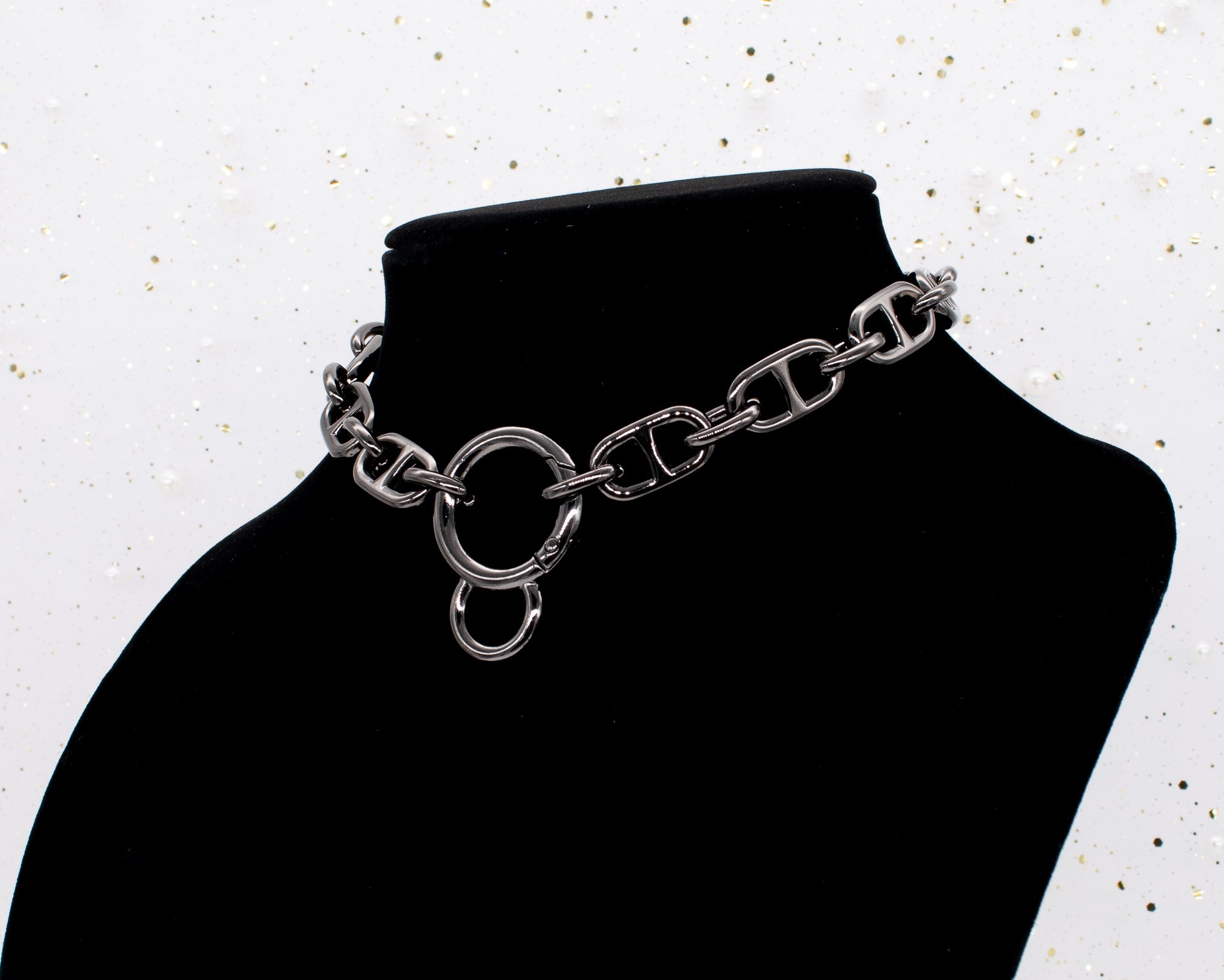 Chunky Chain Collar and Finger Leash in Gunmetal