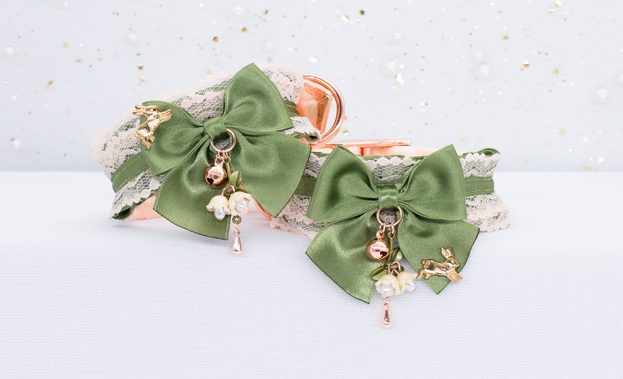 "Storybook" BDSM Cuffs in Sage Green and Rose Gold