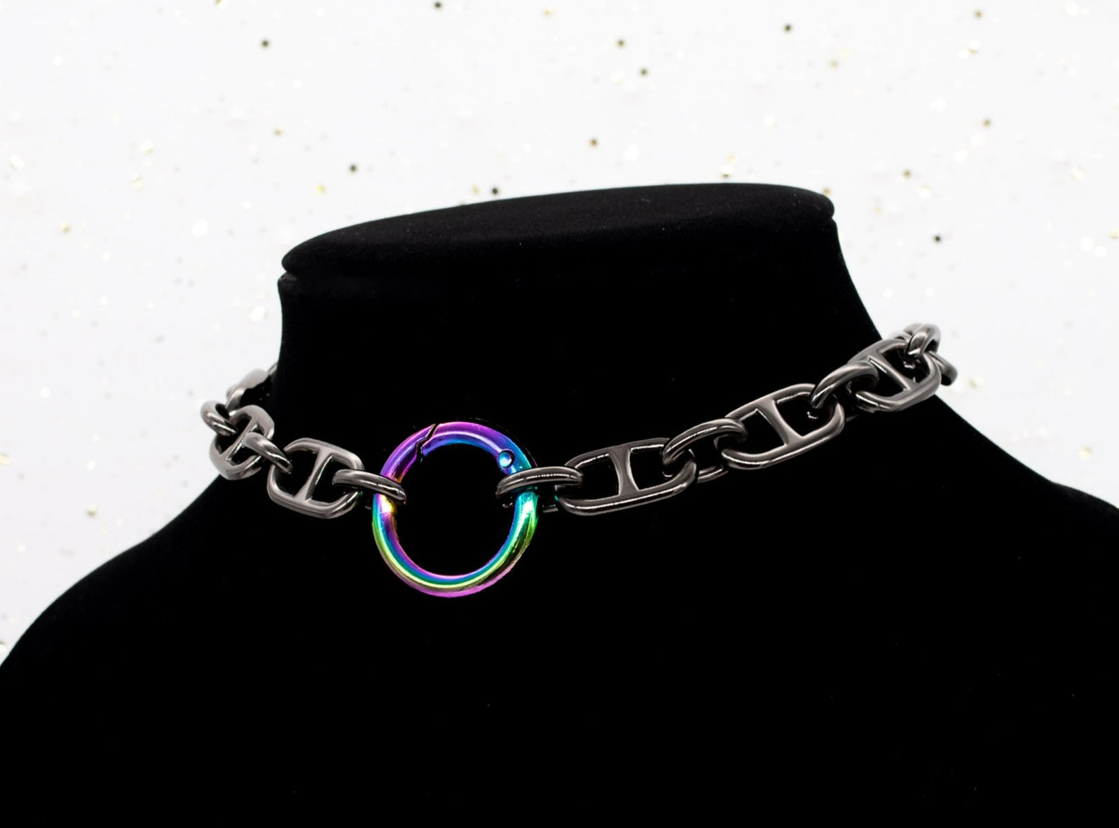 Chunky Chain Collar in Gunmetal & Rainbow