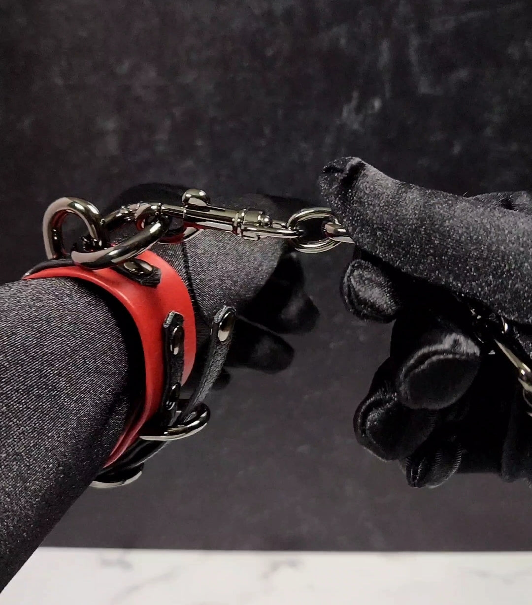6" - 8" Gunmetal Black & Red Leather Cuffs _ LIMITED _