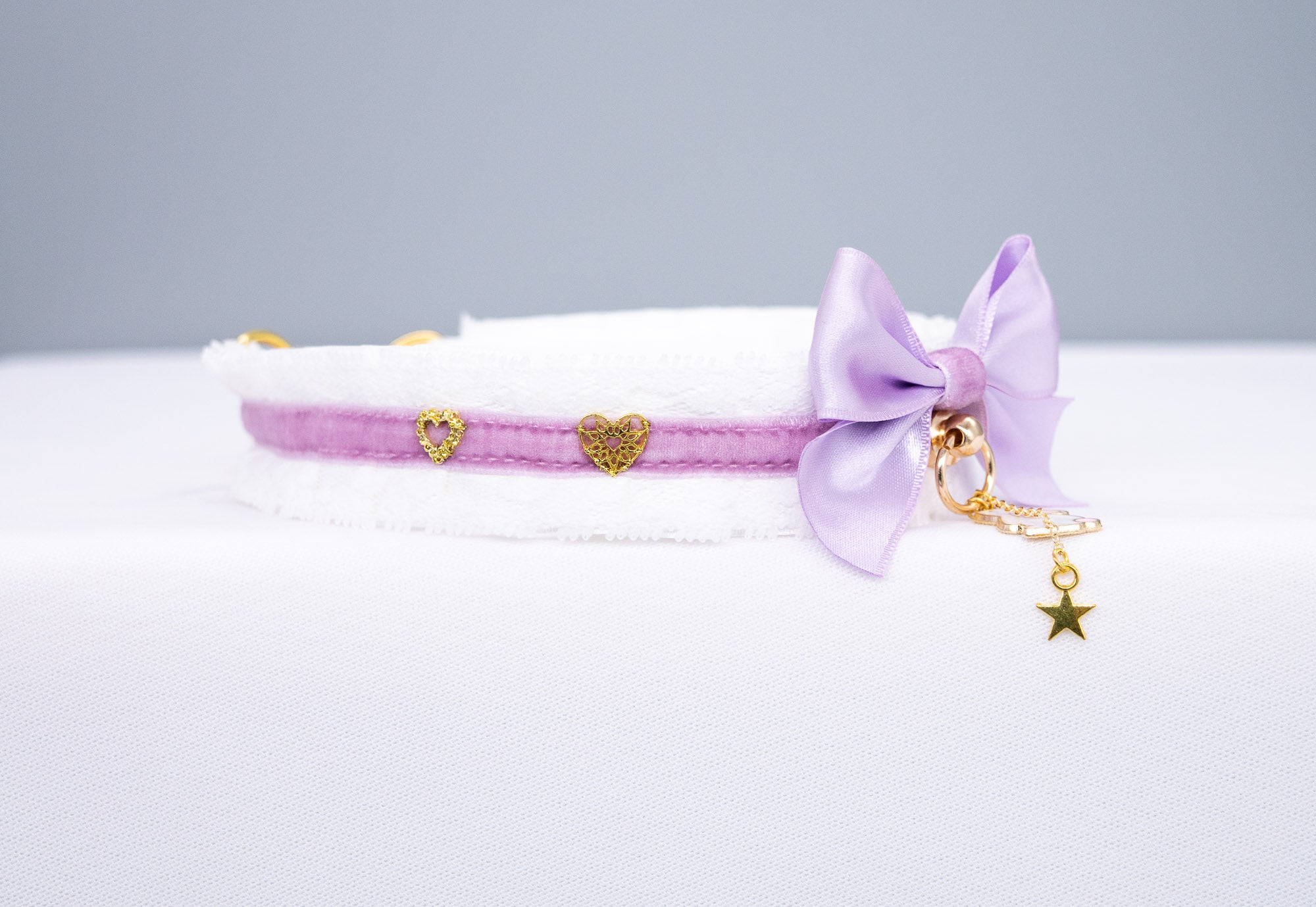 White, Purple Velvet and Gold Bunny Pet Play Collar
