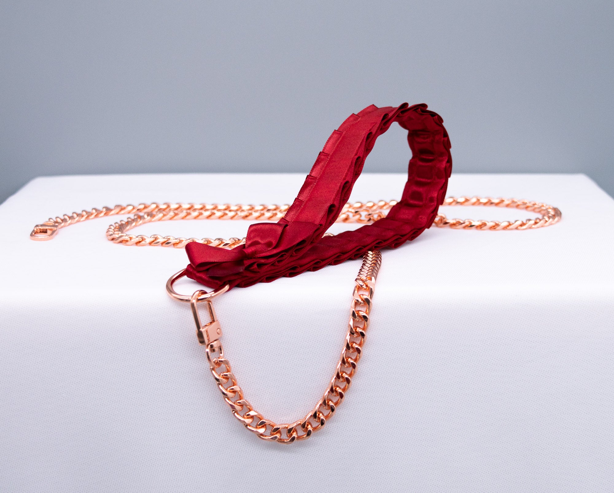 Red and Rose Gold Collar and Leash Set