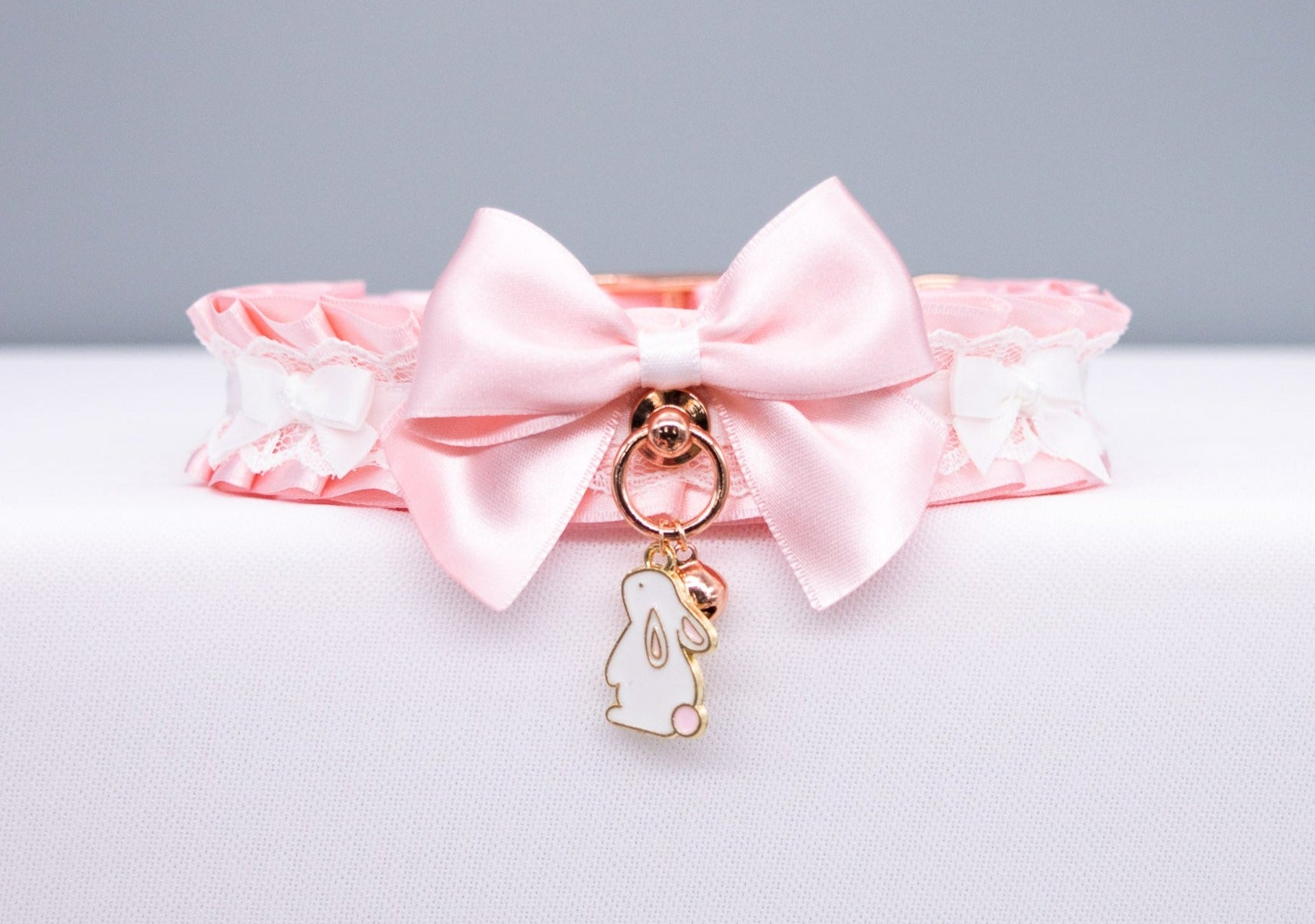 Pink, Rose Gold and White Bunny Pet Play Collar