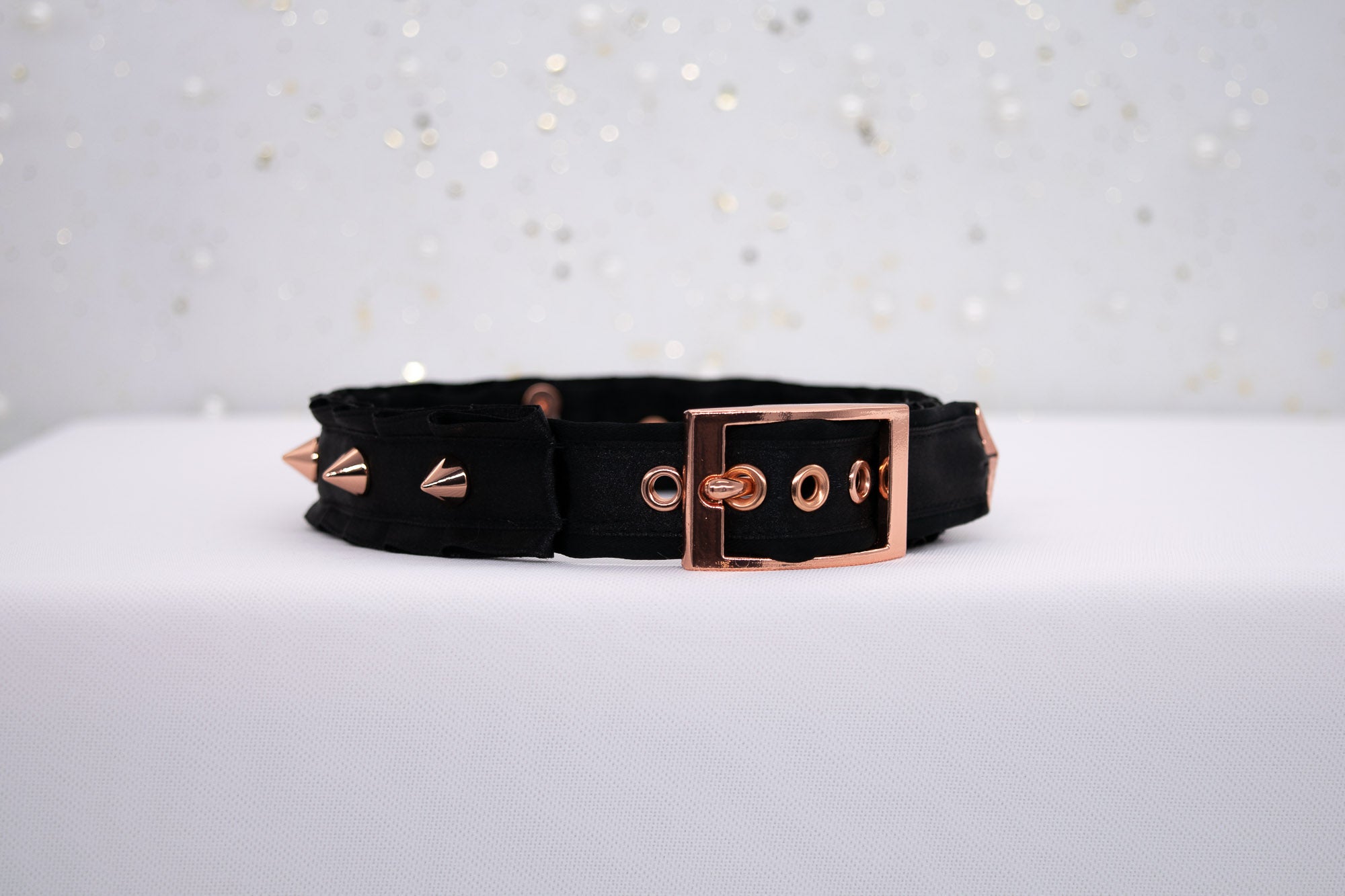 'Angel's Heart' - Black Spiked BDSM Collar in Rose Gold