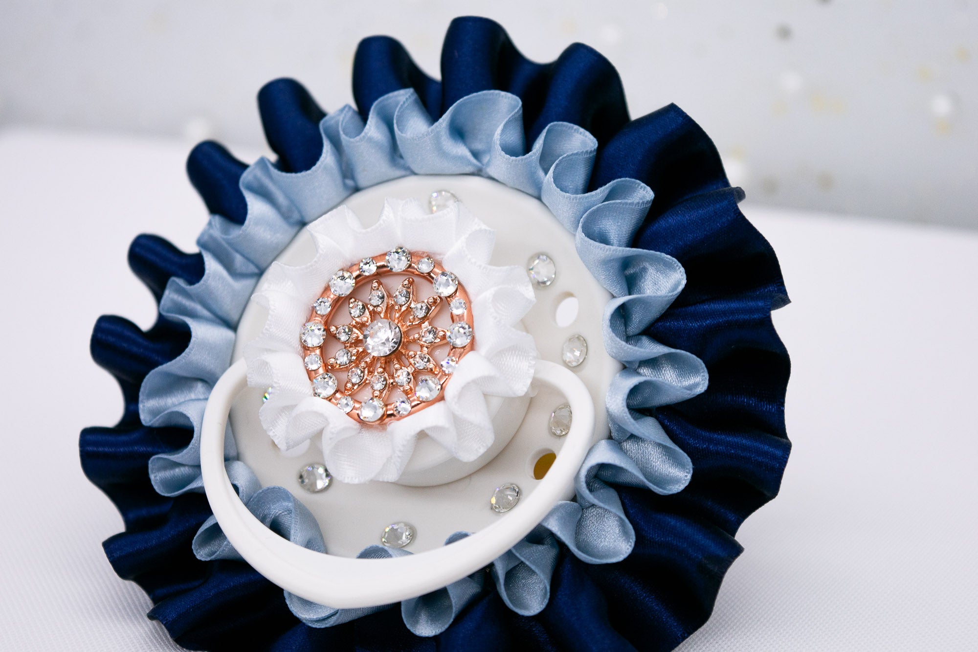 BYD French Blue, Navy and White Frill ~ RG Luxury Adult Pacifier