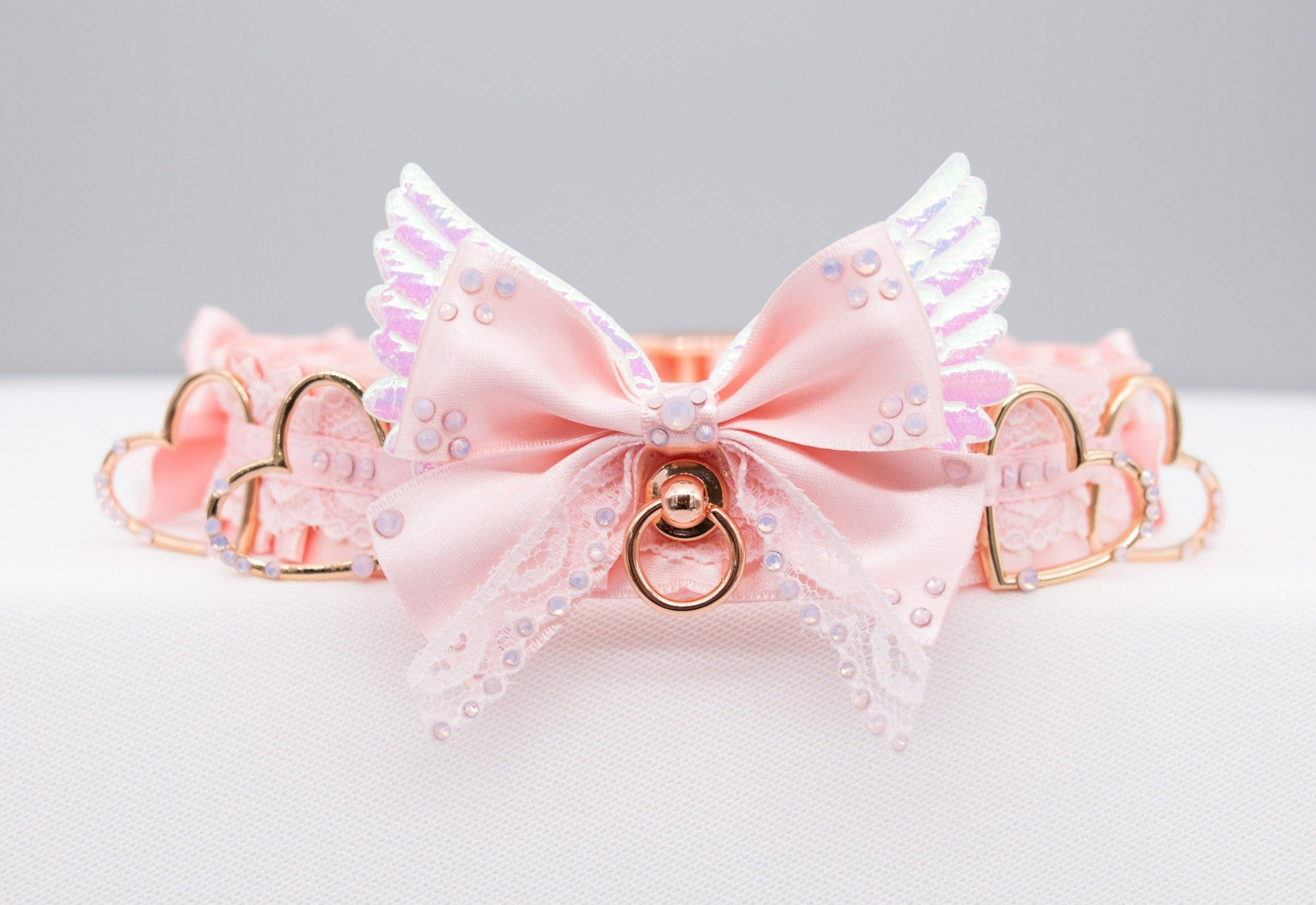 Baby Pink and Rose Gold Luxe Winged Heart Sparkle Collar