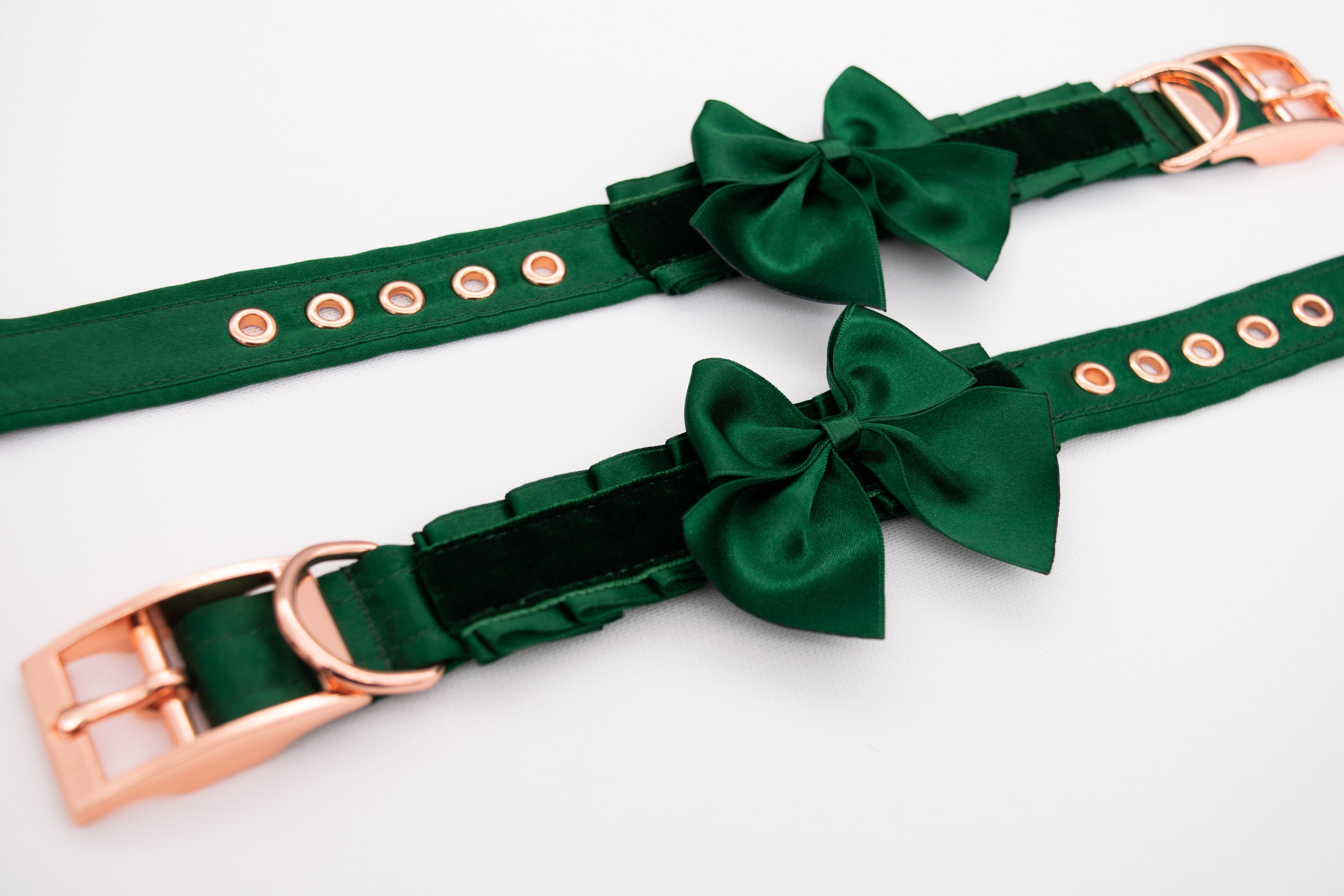 Hunter Green Velvet and Rose Gold Cuffs with Bow