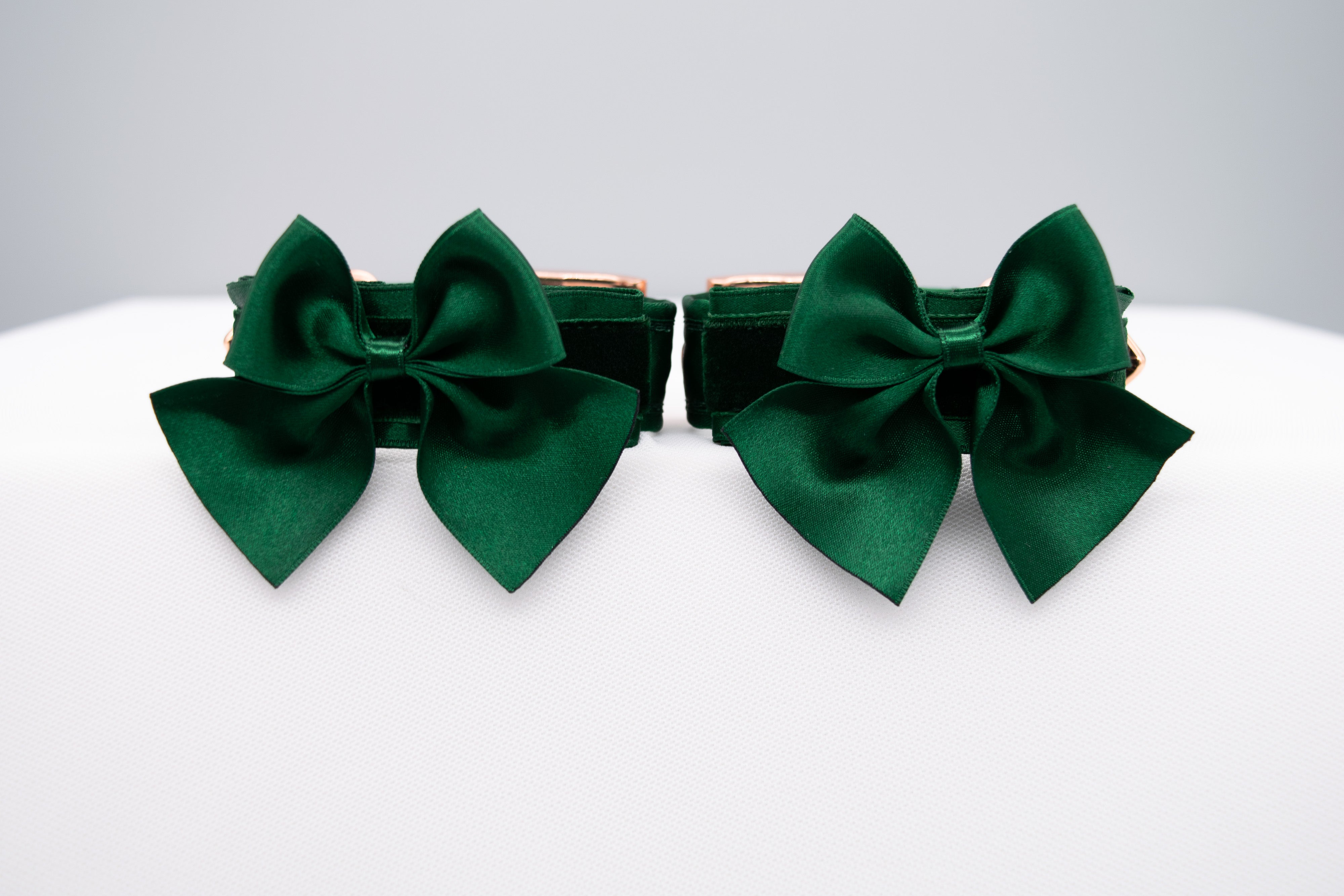 Hunter Green Velvet and Rose Gold Cuffs with Bow