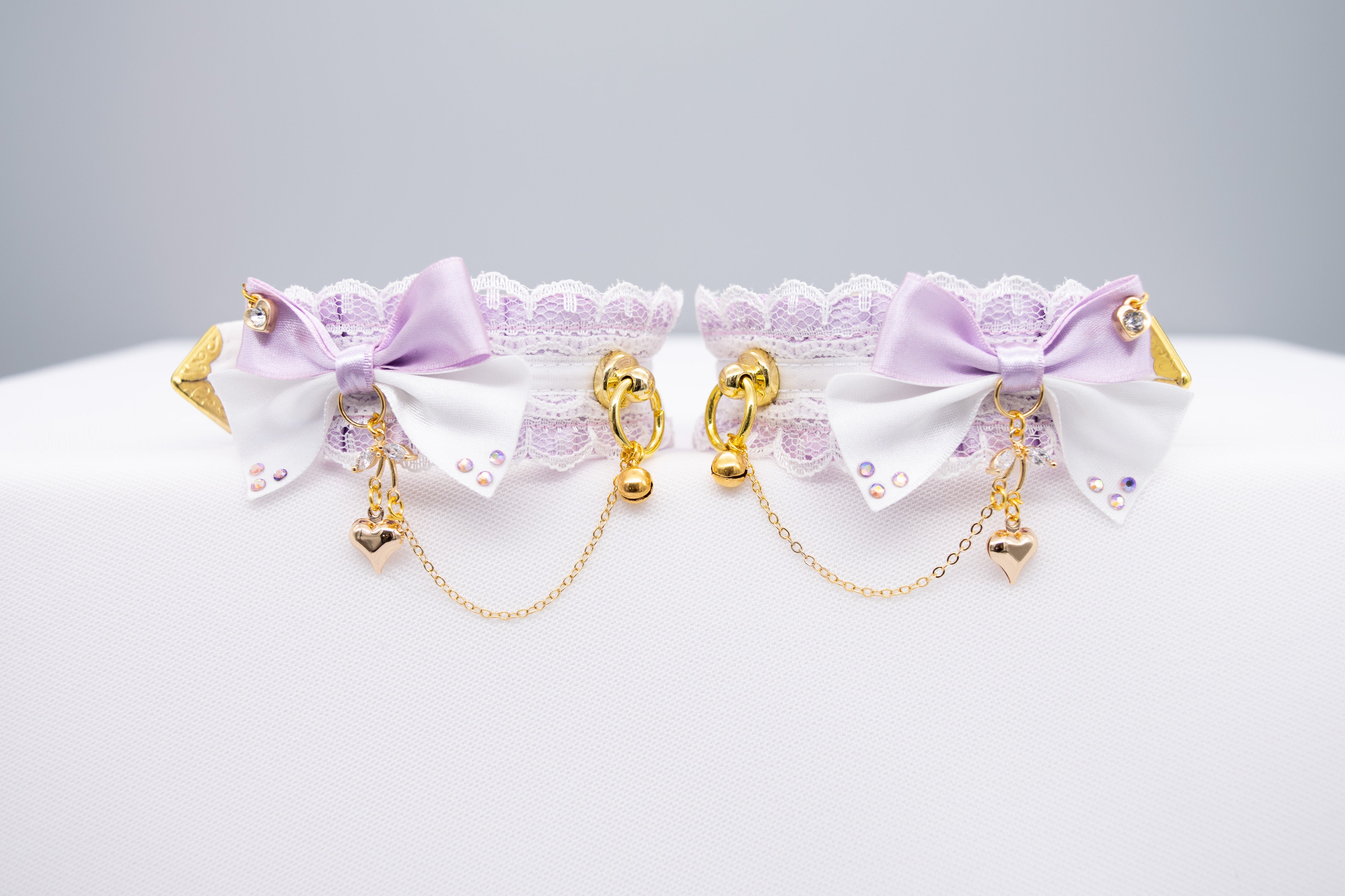 Lilac and White Deluxe Sparkle Gold Cuffs