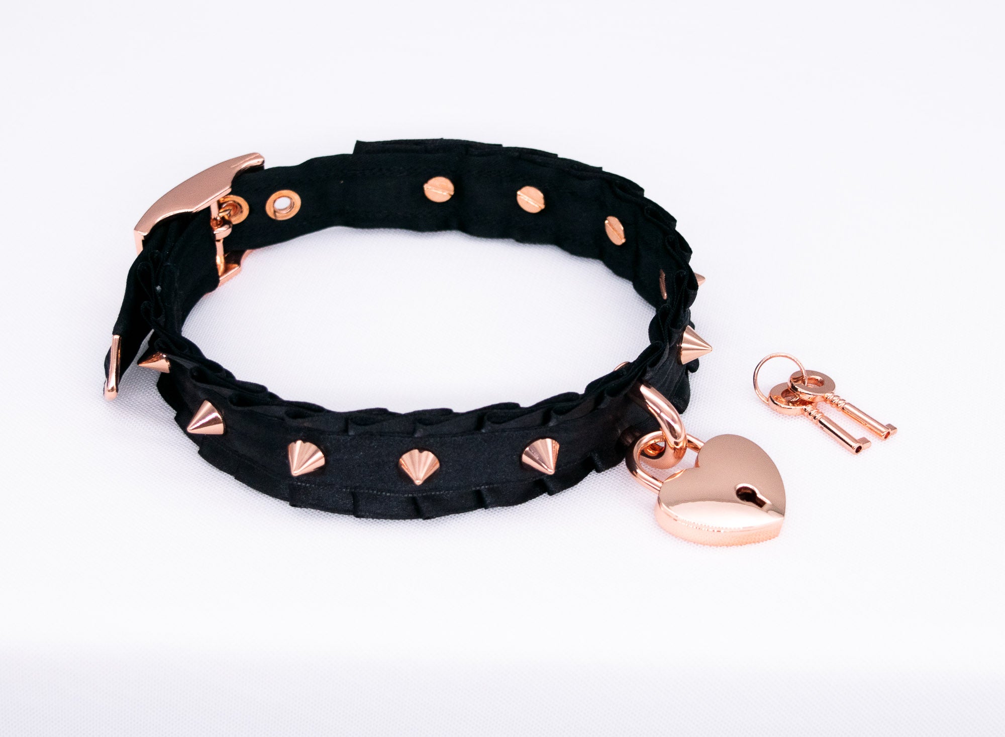 Black Spiked Heart BDSM Collar in Rose Gold