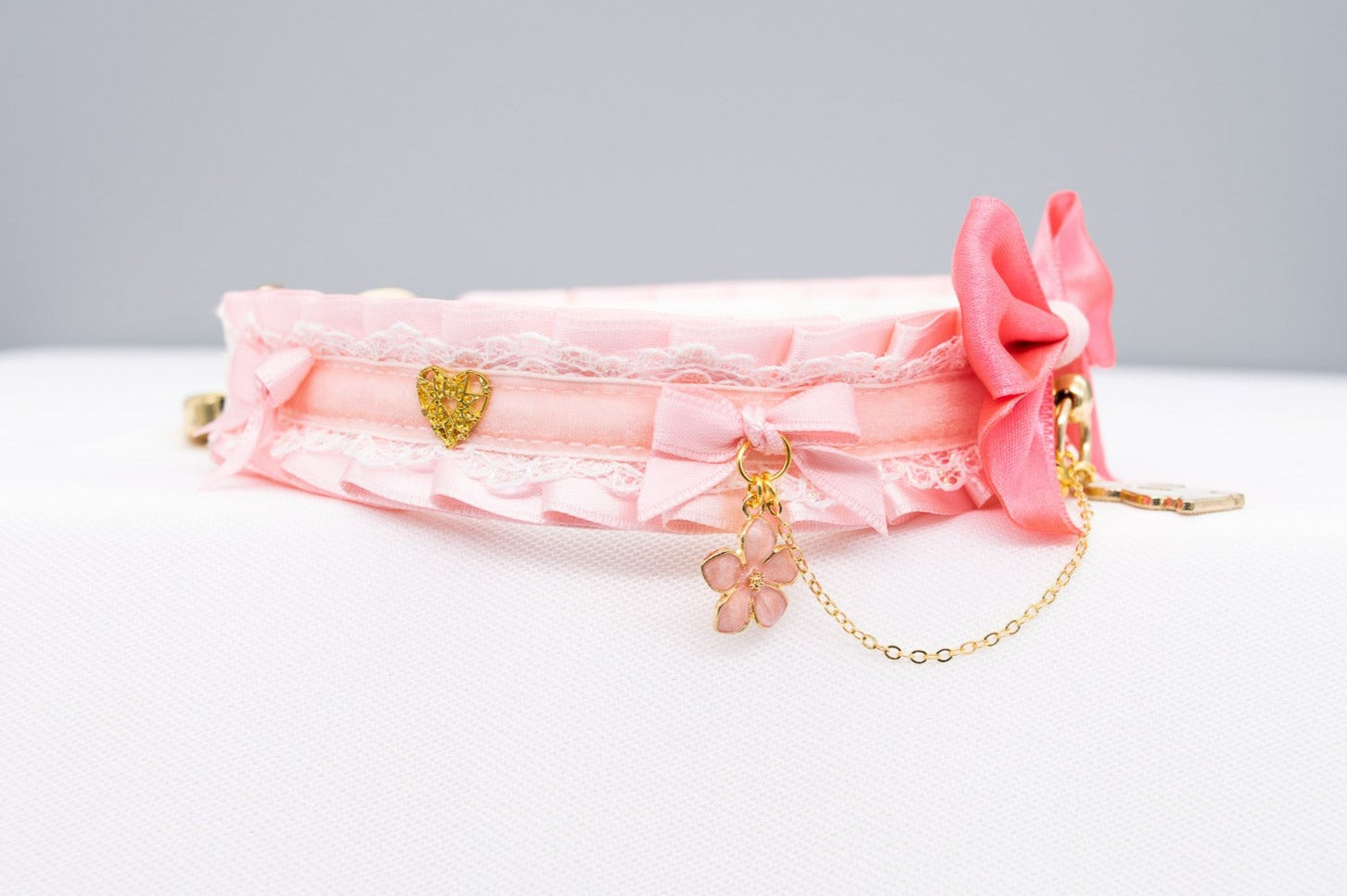 Pink Velvet Sakura Bunny Pet Play Collar - Gold