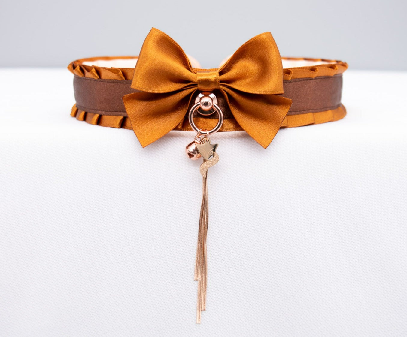 Caramel, Chocolate and Rose Gold Fox Tassel Play Collar - Pet Play Collar