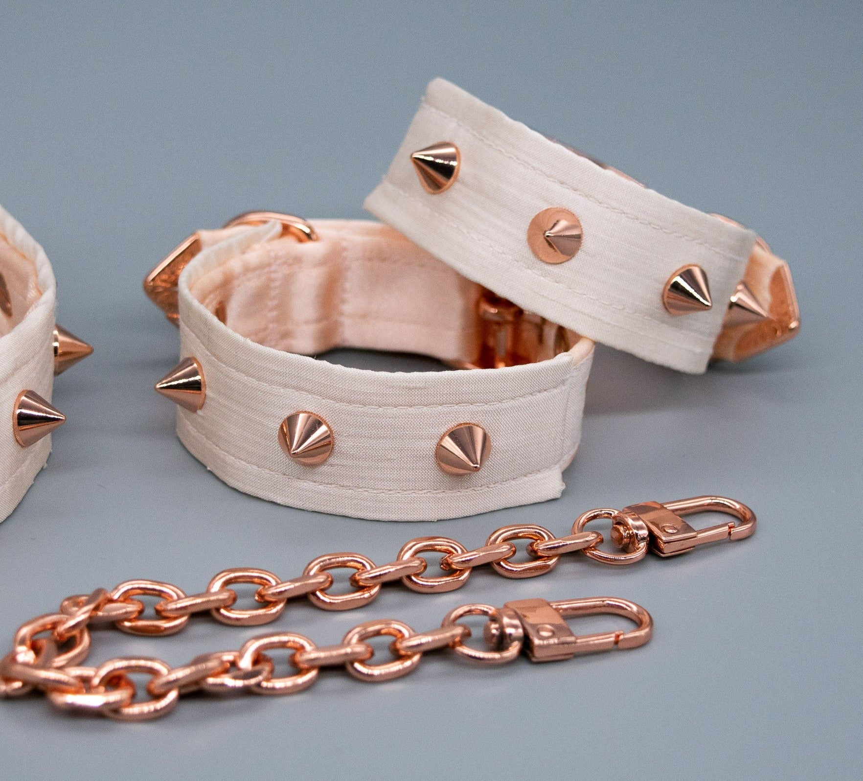 6" - 8" French Raw Silk Spiked ~ Rose Gold Cuffs