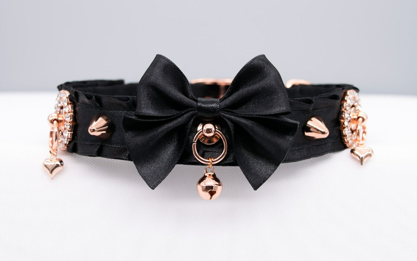 Black and Rose Gold Jeweled Spiked Pet Play Collar