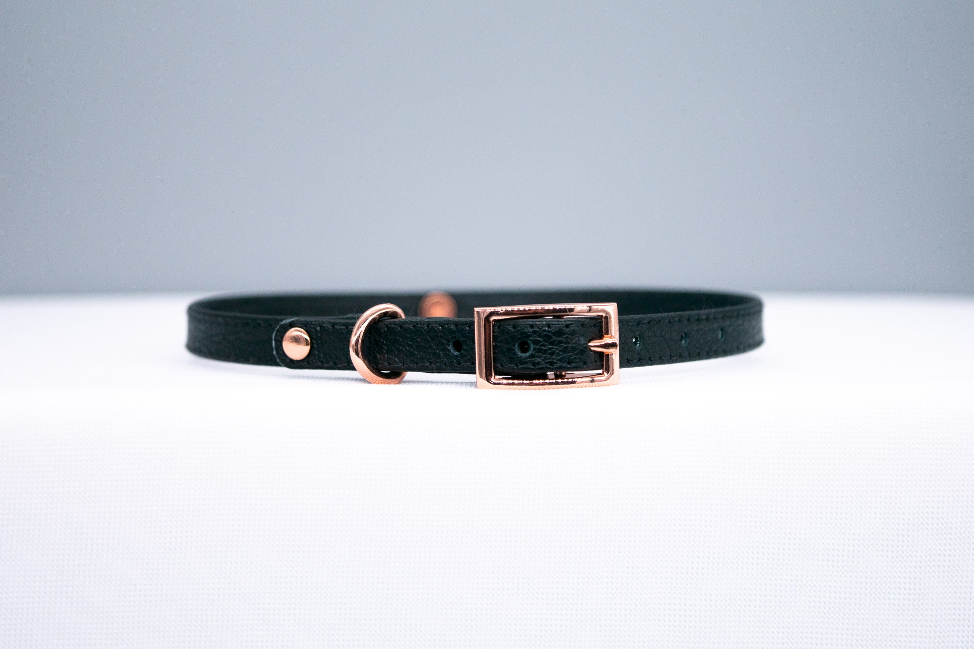 3/8" Black Leather Collar in Rose Gold