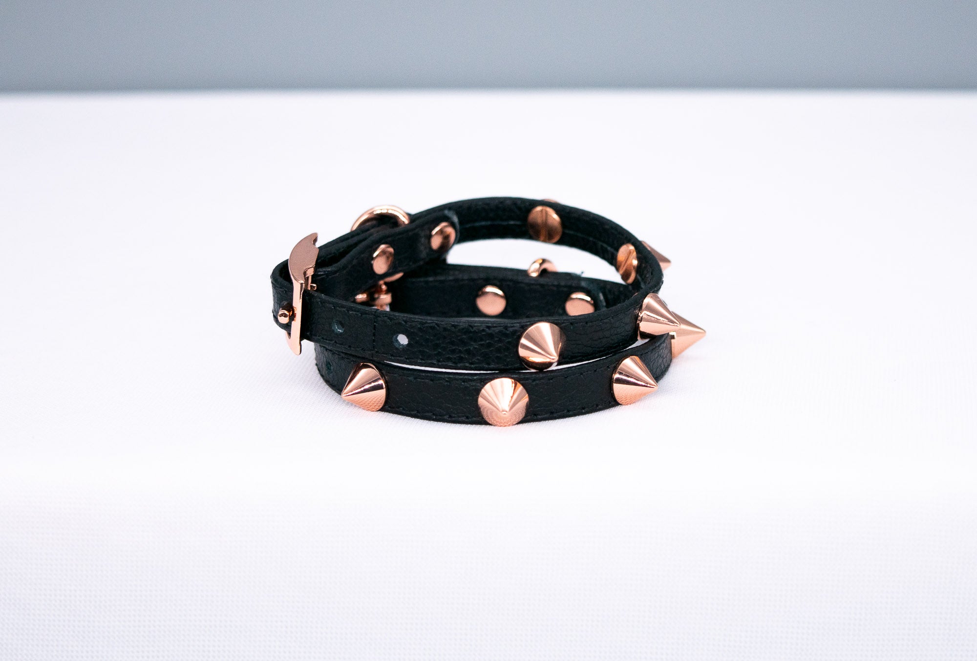 3/8" Black Leather Spiked Cuffs