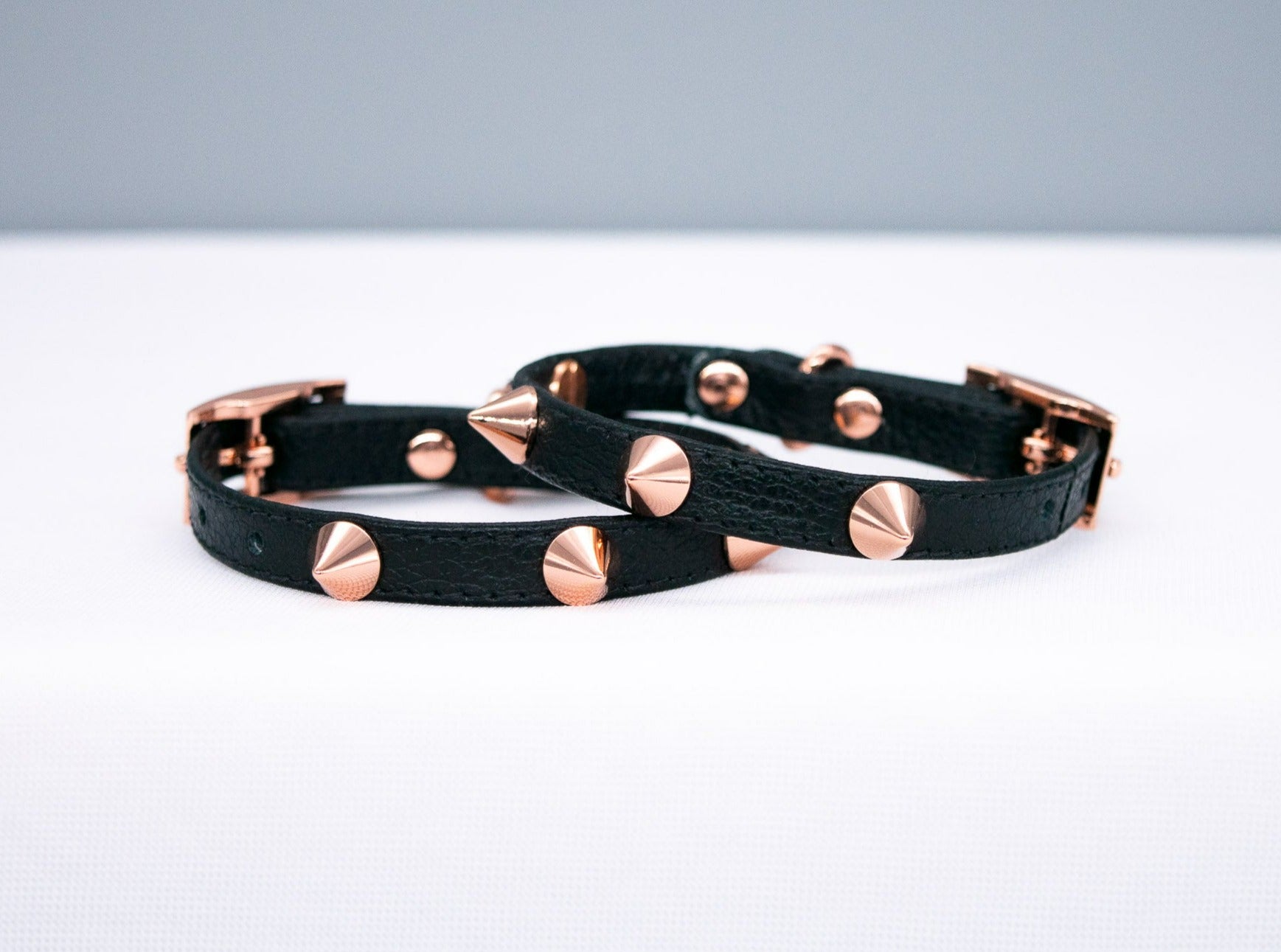3/8" Black Leather Spiked Cuffs