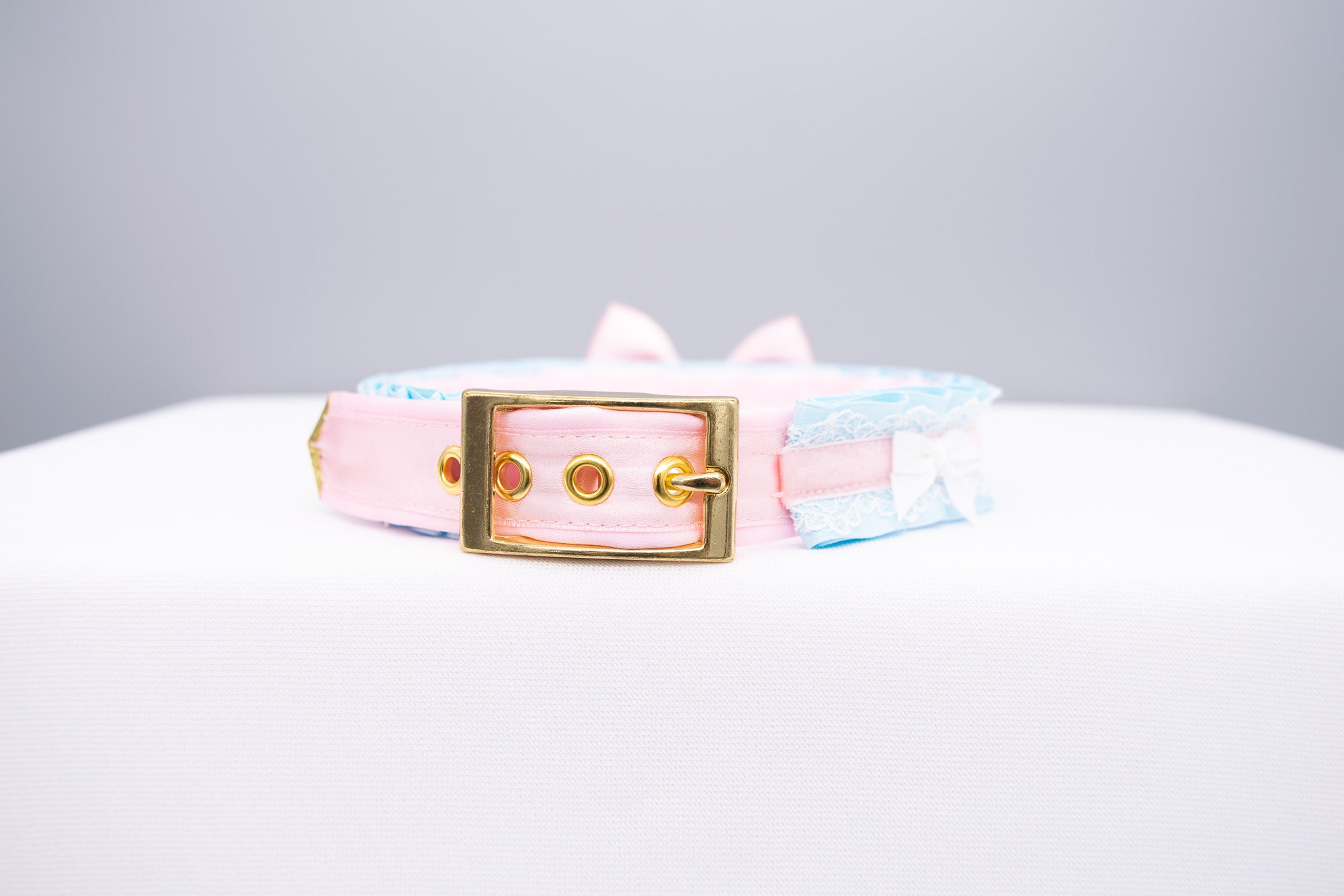 Blue and Pink Velvet Gold Bunny Pet Play Collar