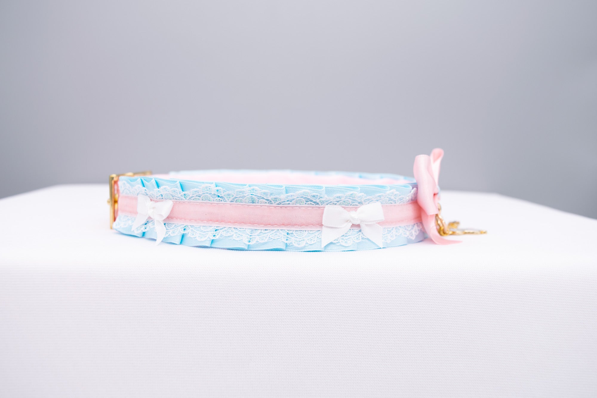 Blue and Pink Velvet Gold Bunny Pet Play Collar
