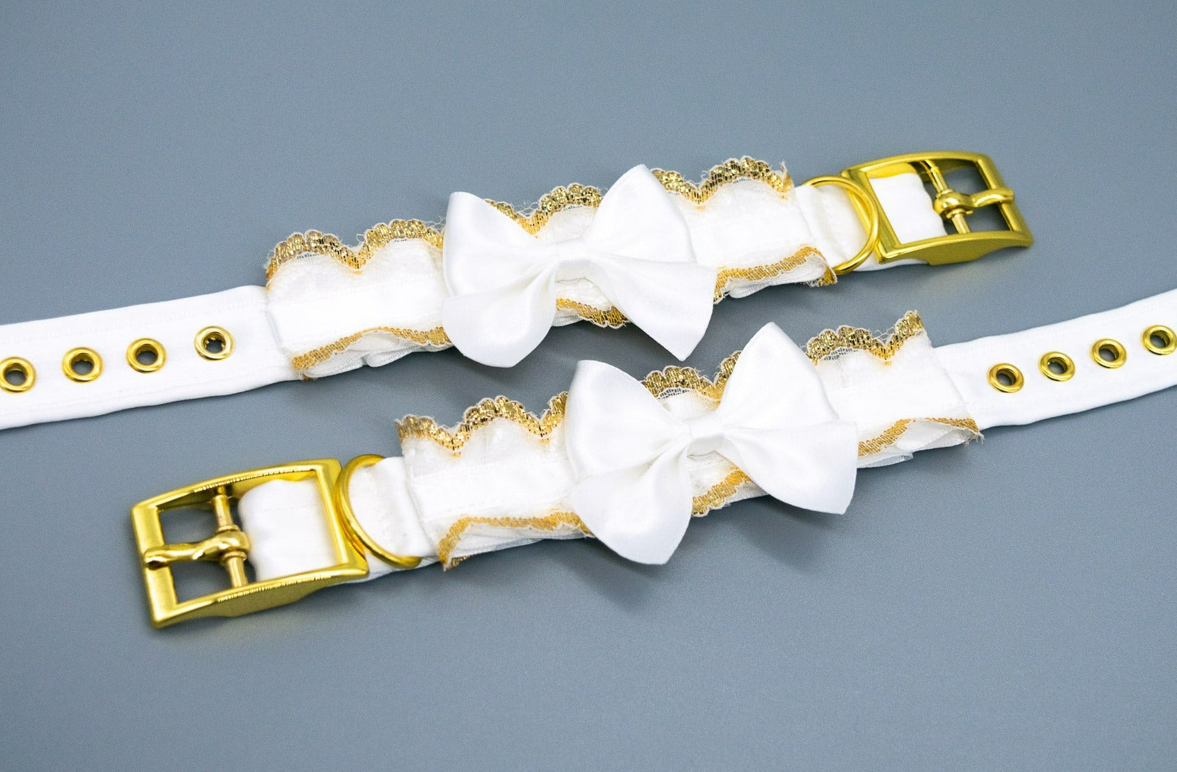 White Lace BDSM Cuffs in Gold