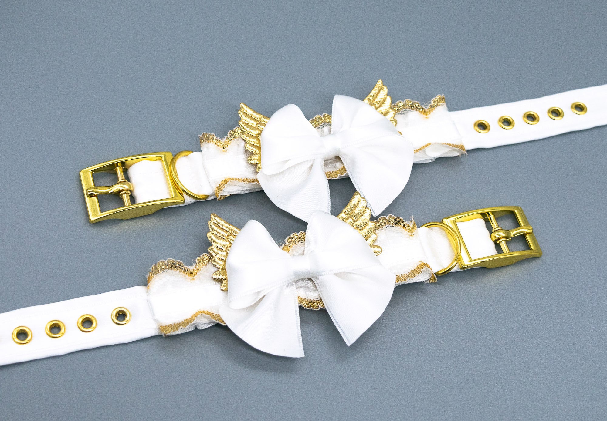 White Lace Winged BDSM Cuffs in Gold - No. 2