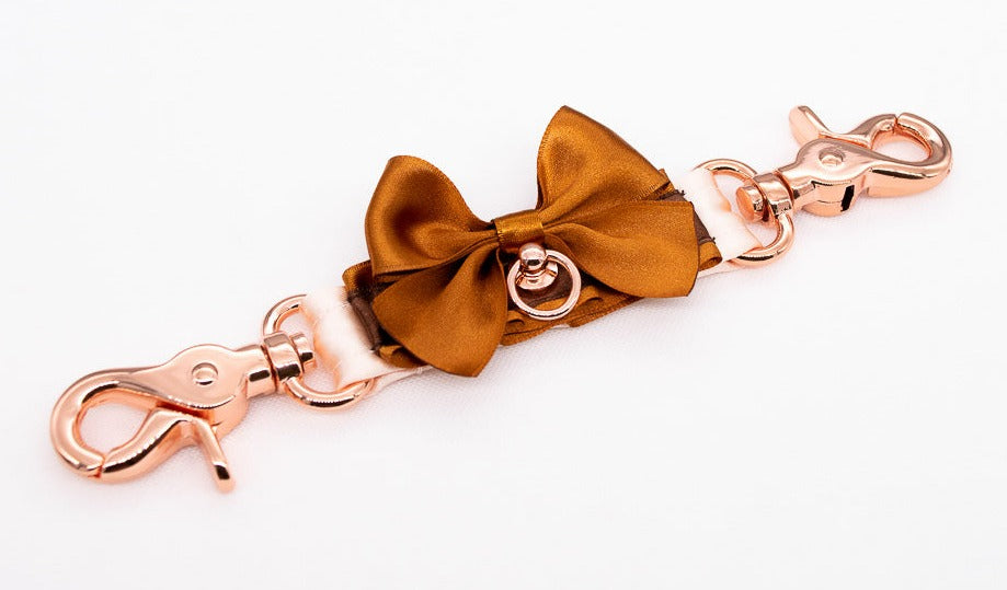 Caramel and Chocolate Brown Rose Gold Cuff Connector with Bow