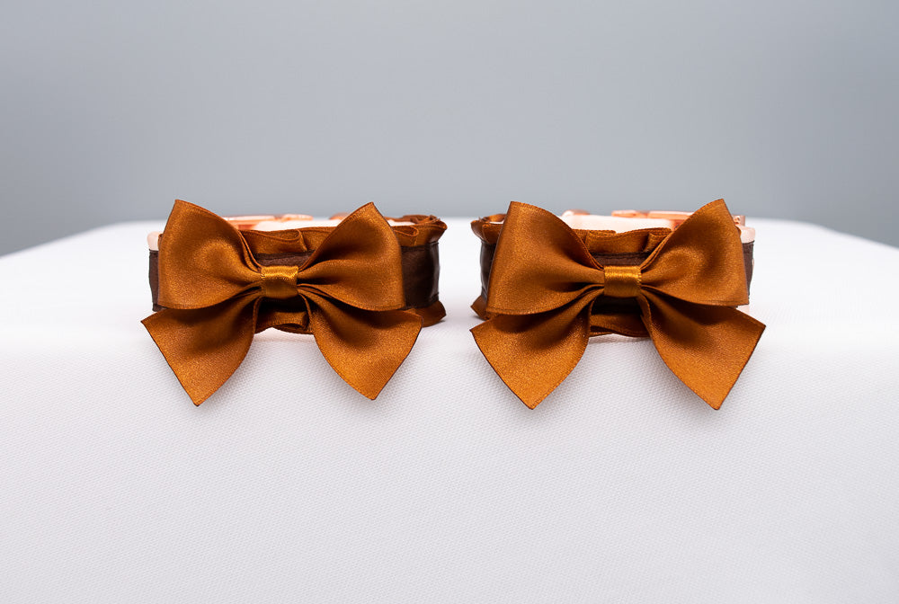 Caramel and Chocolate Brown Rose Gold Cuffs with Bows