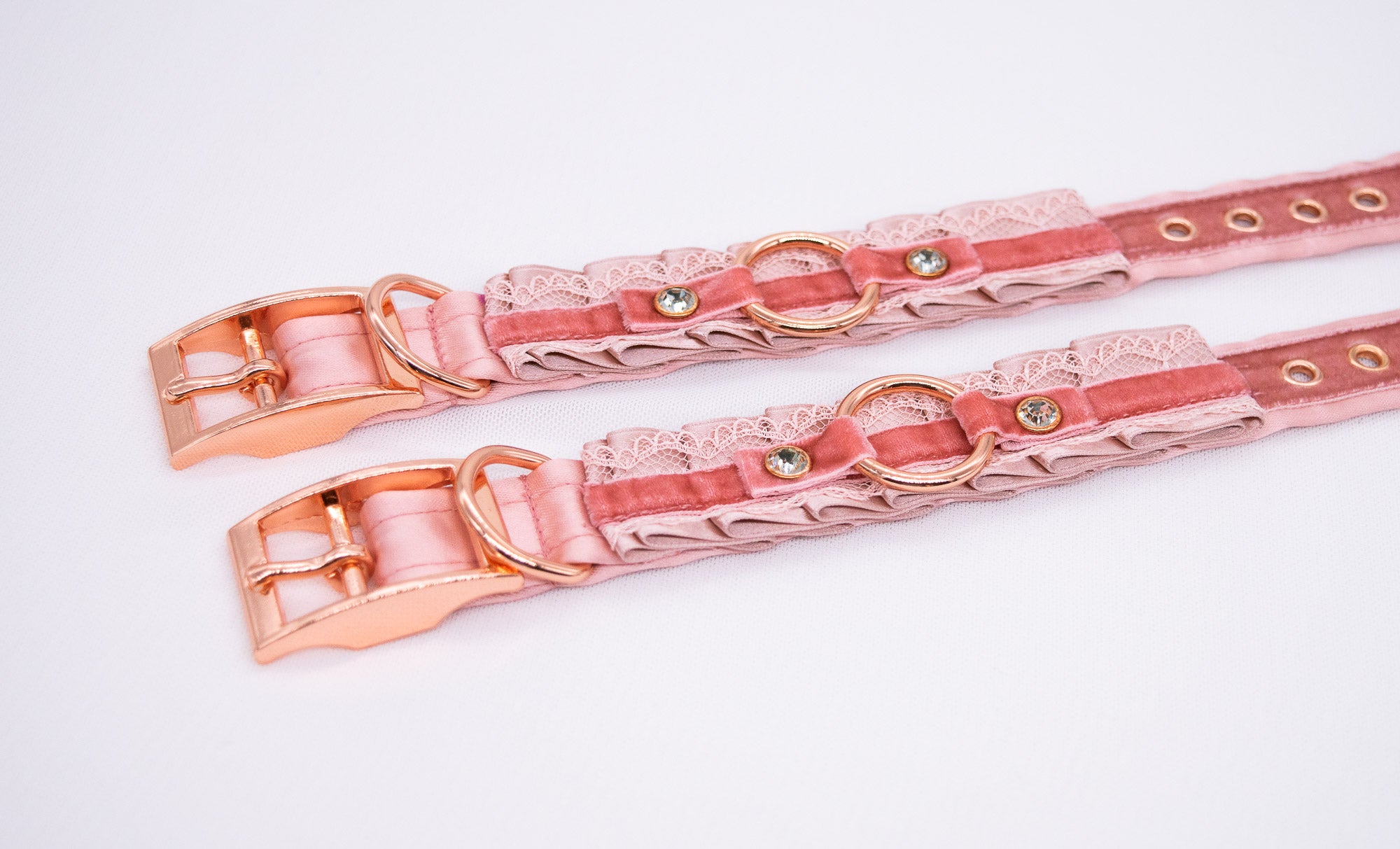 Dusty Rose, Blush Velvet and Lace - Rose Gold BDSM Cuffs