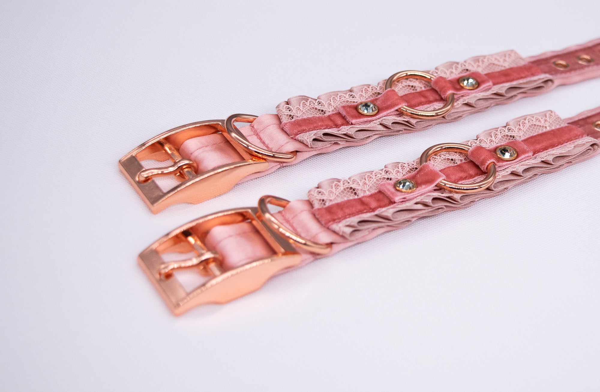 Dusty Rose, Blush Velvet and Lace - Rose Gold BDSM Cuffs