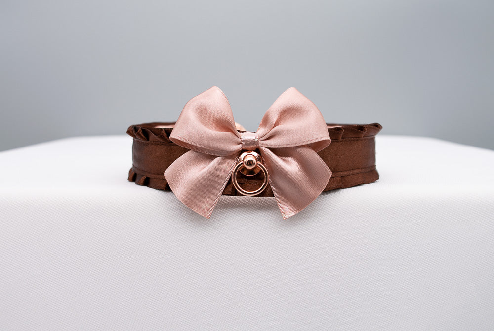 Chocolate and Rose Gold Collar and Leash BDSM Set