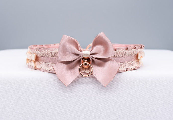 Dusty Rose and Cream Rose Gold Collar and Leash BDSM Set