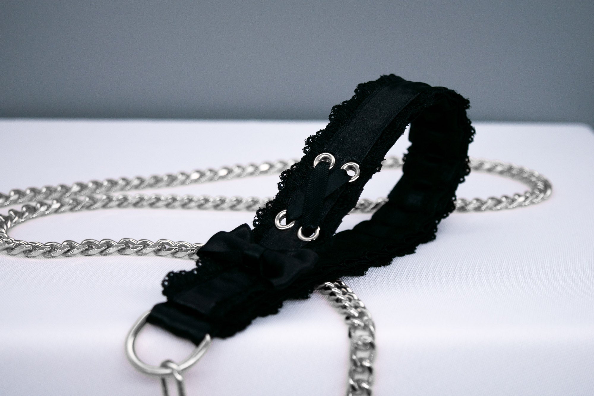 Black Lace Corset Silver Leash