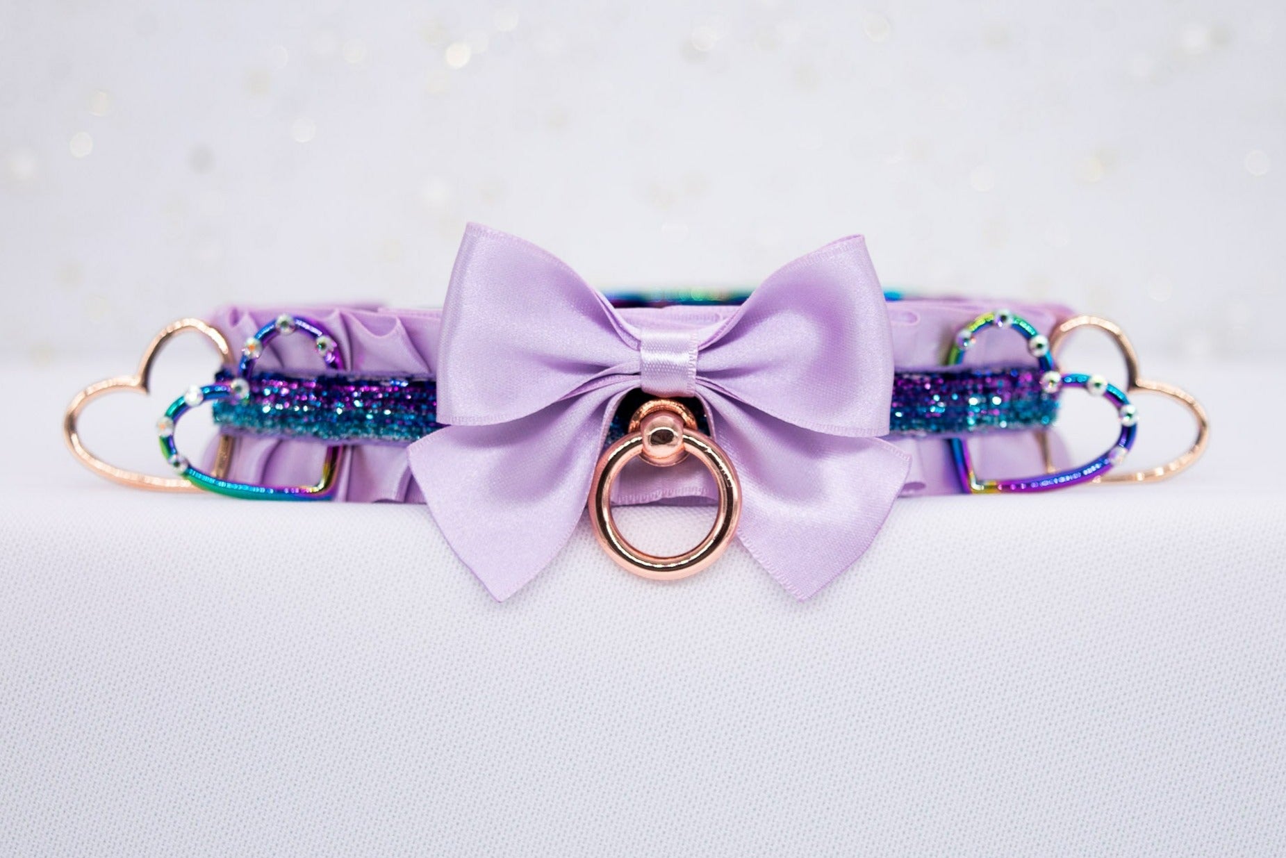 Lilac Heart BDSM Collar in Rose Gold and Rainbow
